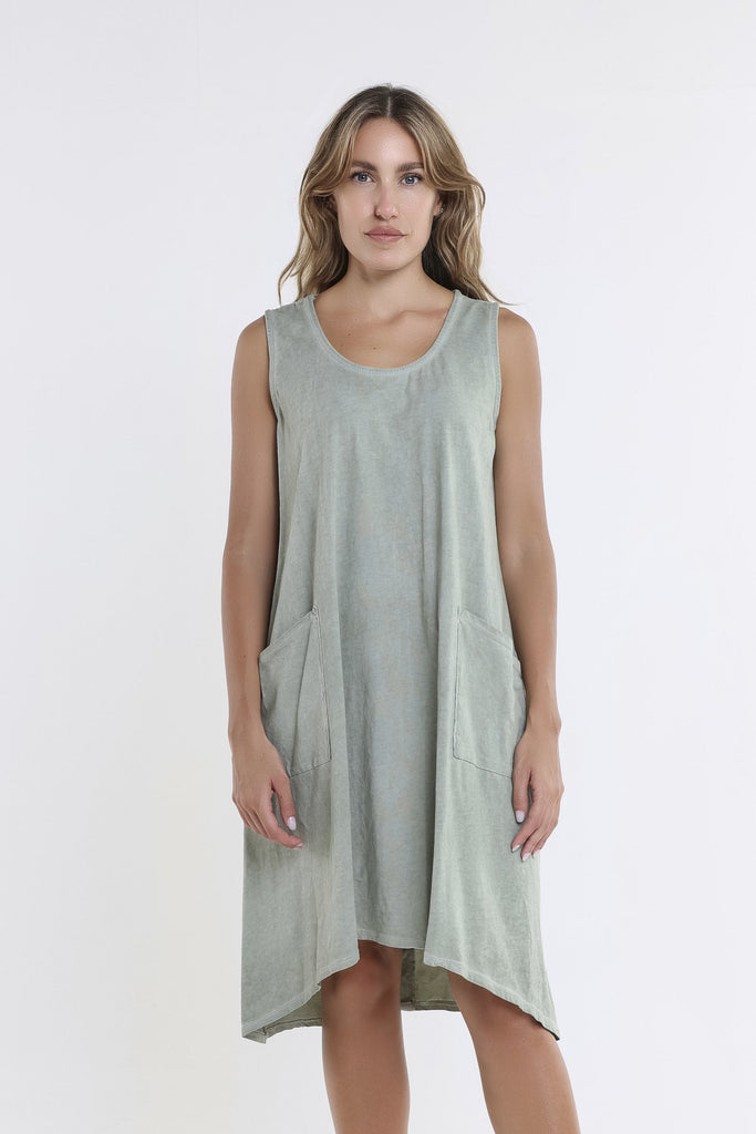 cotton tank dress with pockets Striped Two Pocket Tank Dress Vintage Olive / S