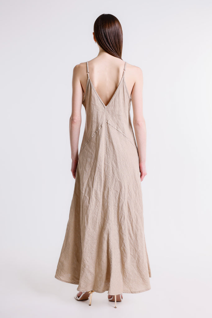 DT128 286 Cashmere Hazel Thin Strap Long Linen Dress