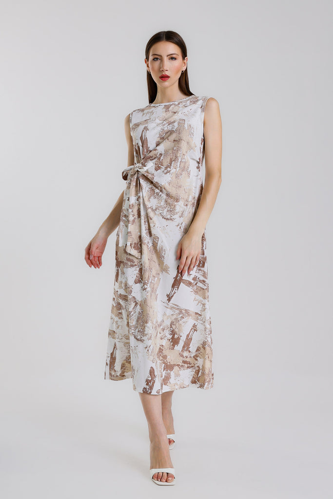 DT129J 250 Beige Shoji Tammy Sleeveless Stretch Cotton Dress