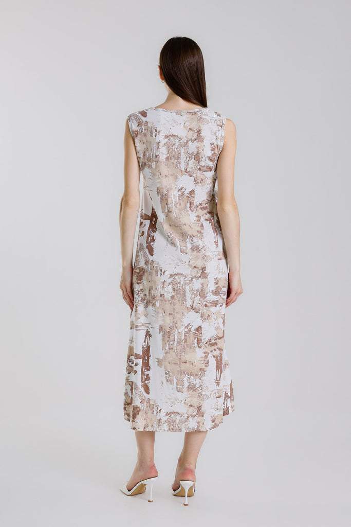 DT129J 250 Beige Shoji Tammy Sleeveless Stretch Cotton Dress