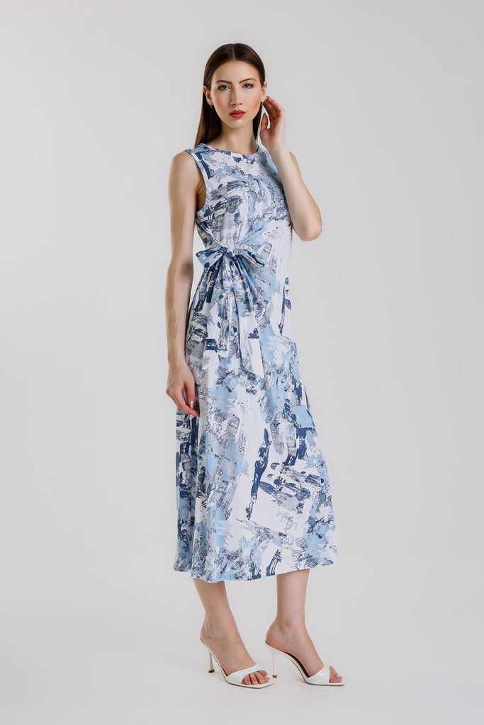 DT129J 409 Navy Shoji Tammy Sleeveless Stretch Cotton Dress