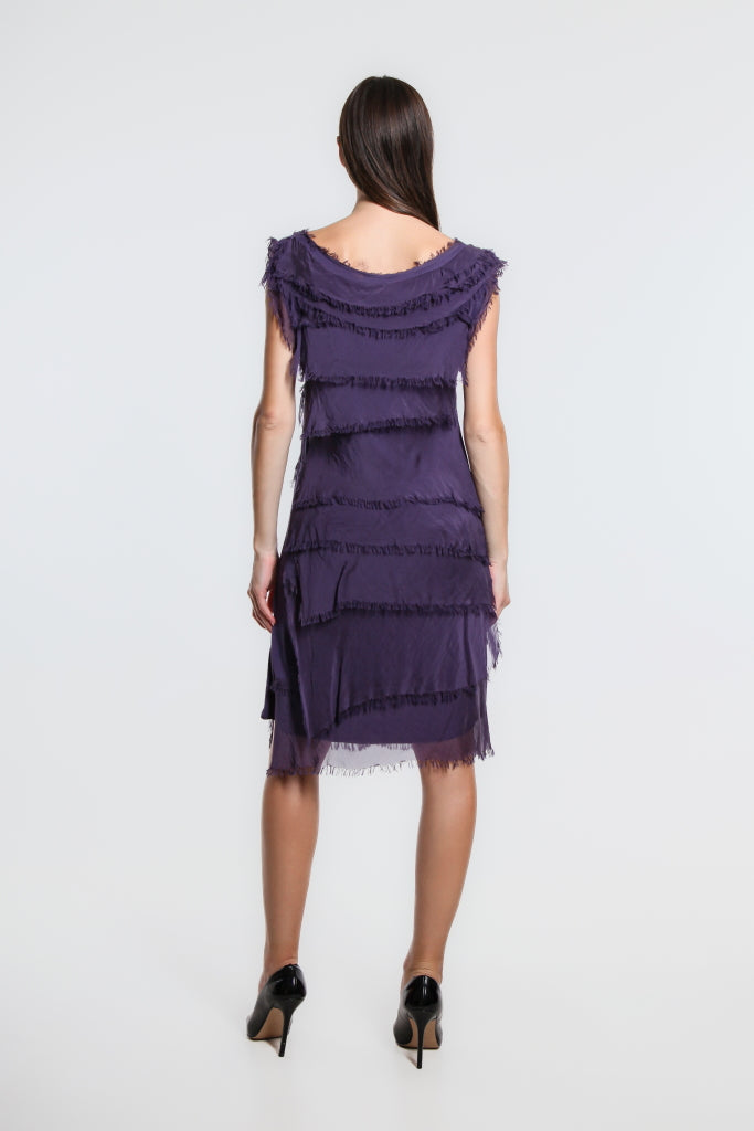DT202-506 Plum Mariana Sleeveless Silk Ruffle Dress