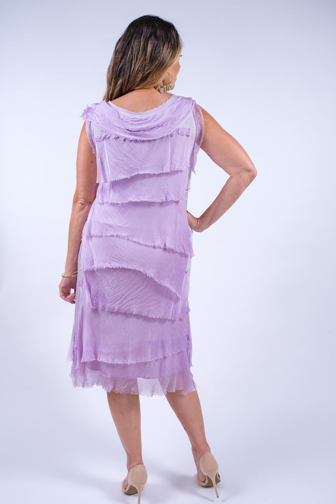 DT202-534 Lilac Mariana Sleeveless Silk Ruffle Dress
