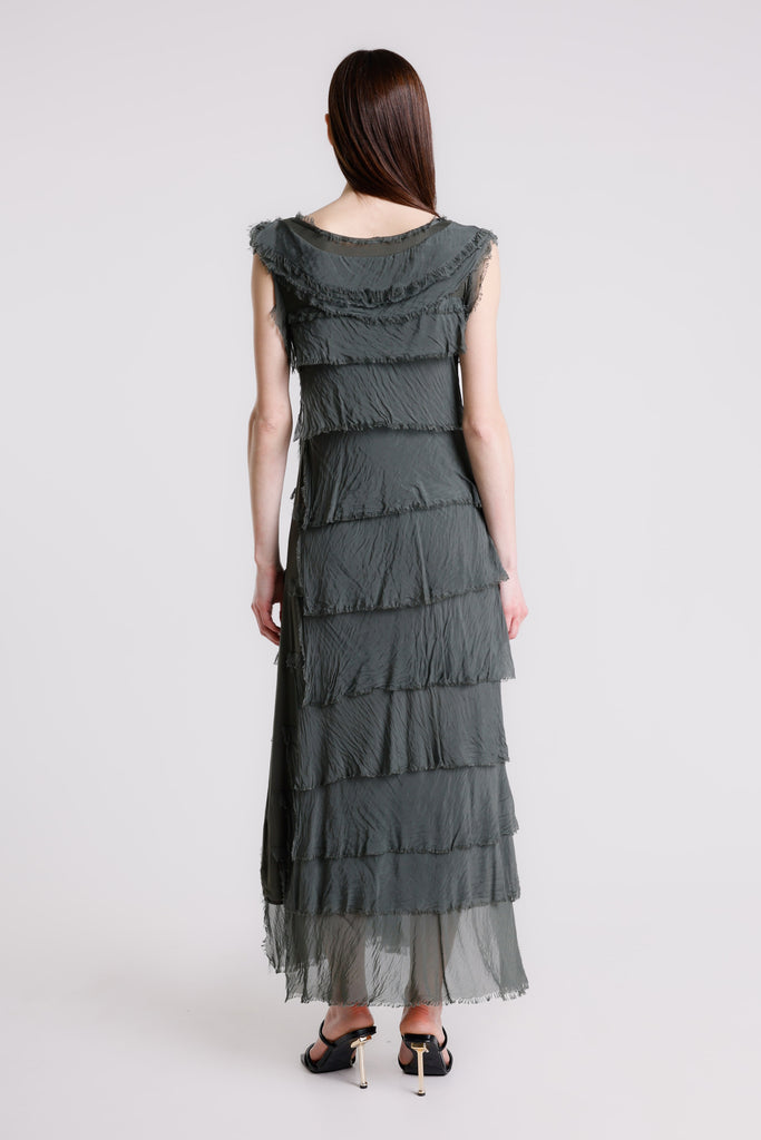 DT215 303 Army Aleena Silk Maxi Ruffle Dress