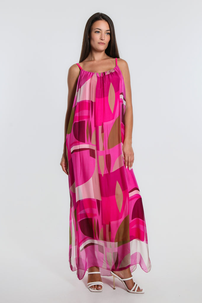 Marla Funky Geo Silk Maxi Dress (DT222F) 628 Dark Cherry / One Size
