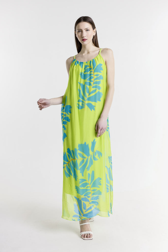 DT222P 321 Lime Palm Marla Halter Neck Silk Maxi Dress