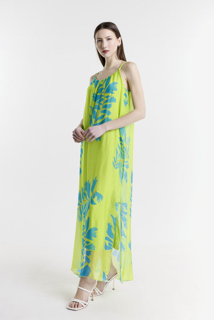 DT222P 321 Lime Palm Marla Halter Neck Silk Maxi Dress
