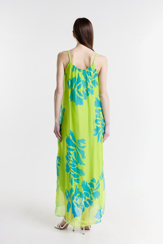 DT222P 321 Lime Palm Marla Halter Neck Silk Maxi Dress