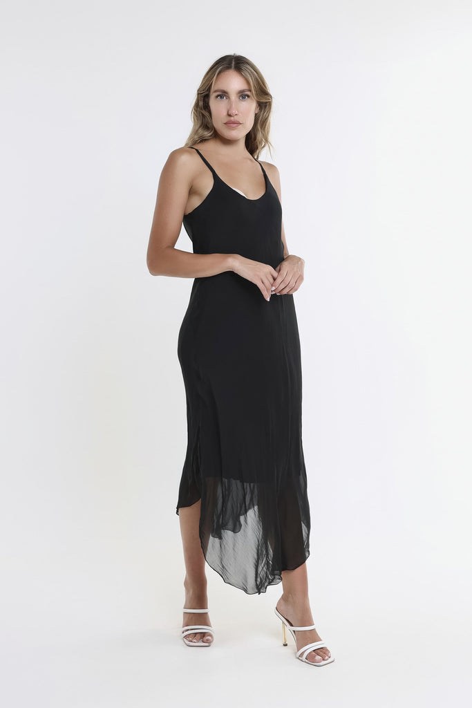 DT224 001 Black Rachel Silk Midi Dress-2