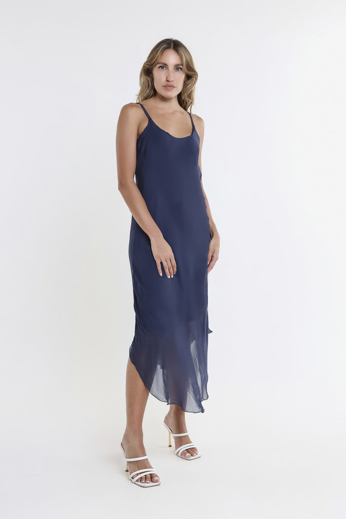 DT224 409 Navy Rachel Silk Midi Dress-2