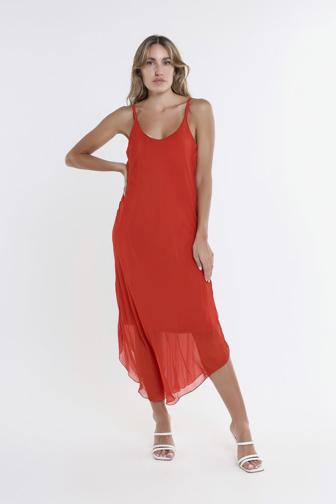 DT224 600 Red Rachel Silk Midi Dress-1