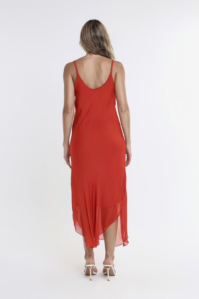 DT224 600 Red Rachel Silk Midi Dress-4