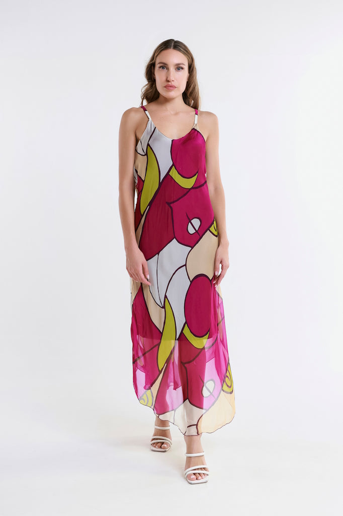 DT224D-628 Dark Cherry Desert Moon Rachel Silk Midi Dress