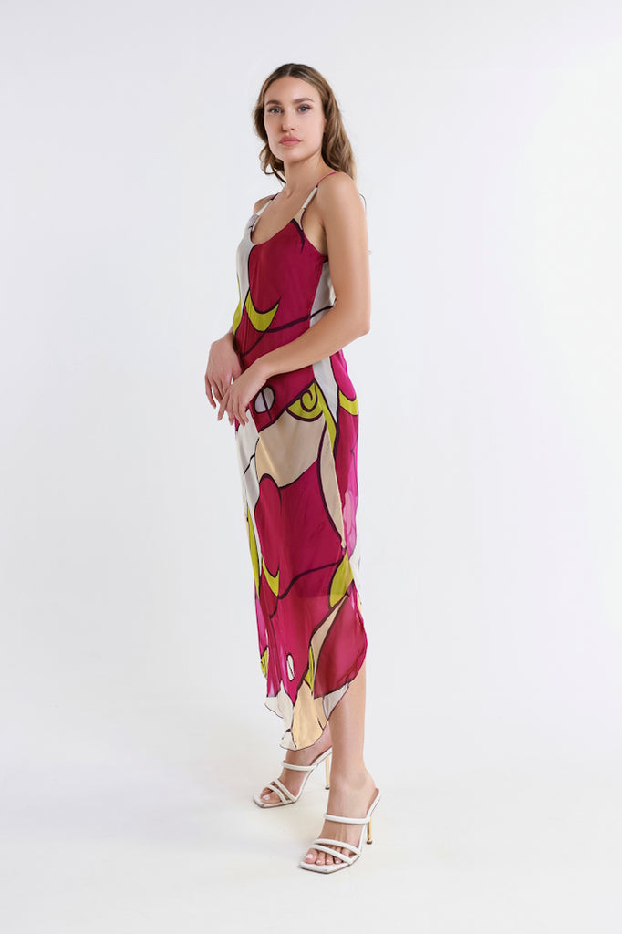 DT224D-628 Dark Cherry Desert Moon Rachel Silk Midi Dress