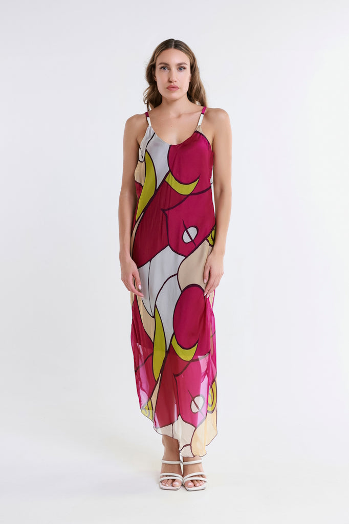 DT224D-628 Dark Cherry Desert Moon Rachel Silk Midi Dress