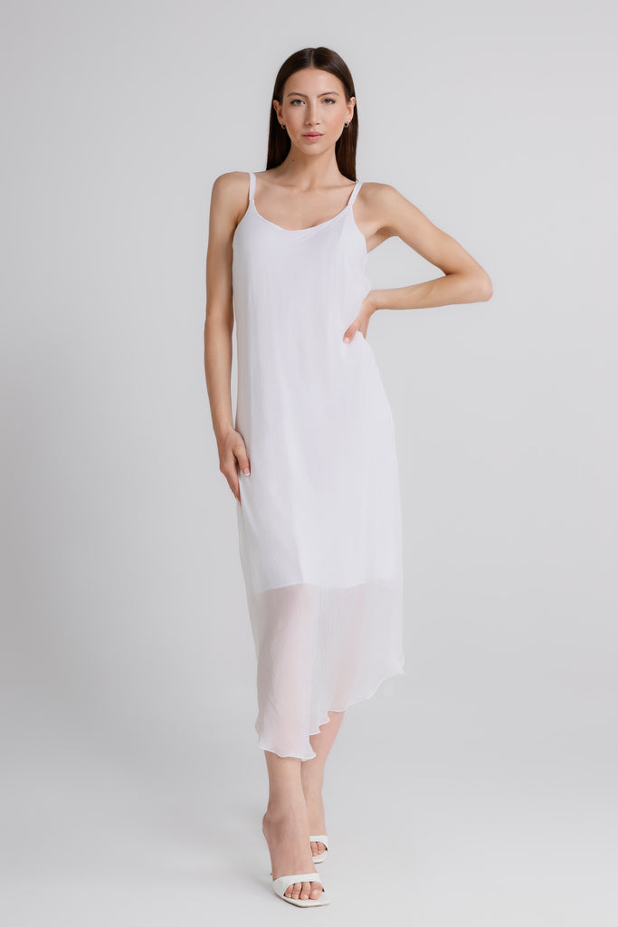 DT224 100 White Rachel Silk Midi Dress