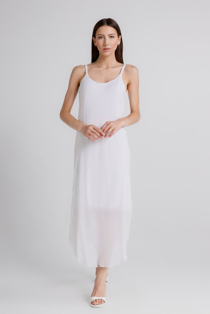 DT224 100 White Rachel Silk Midi Dress