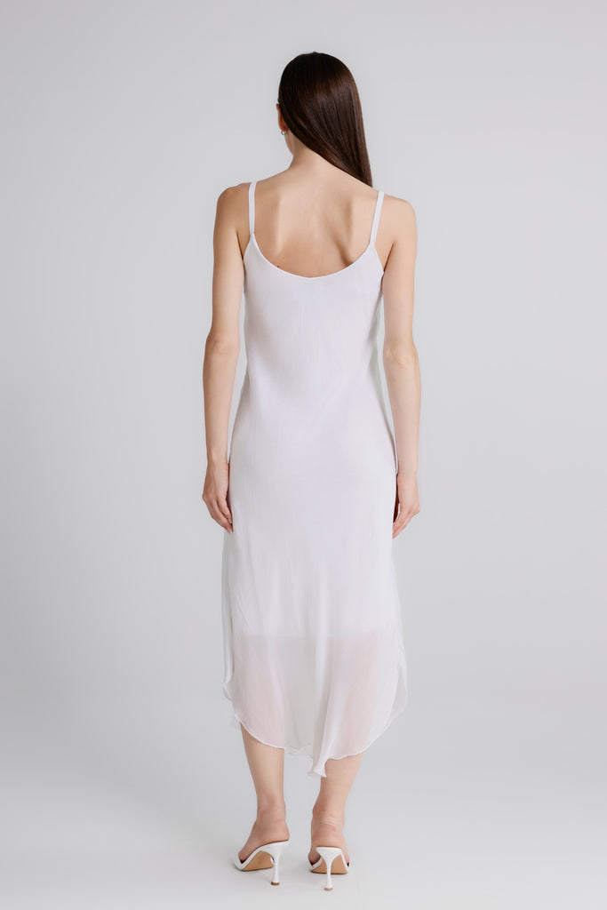 DT224 100 White Rachel Silk Midi Dress
