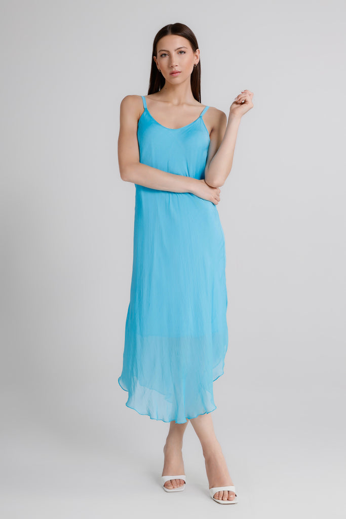DT224 440 Turq Rachel Silk Midi Dress