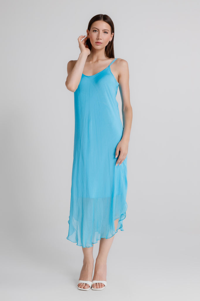DT224 440 Turq Rachel Silk Midi Dress