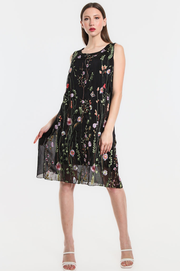 DT223-001 Black Linea Embroidered Garden Dress