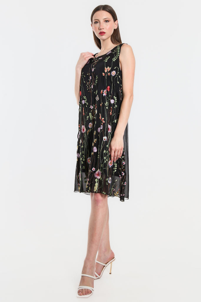 DT223-001 Black Linea Embroidered Garden Dress