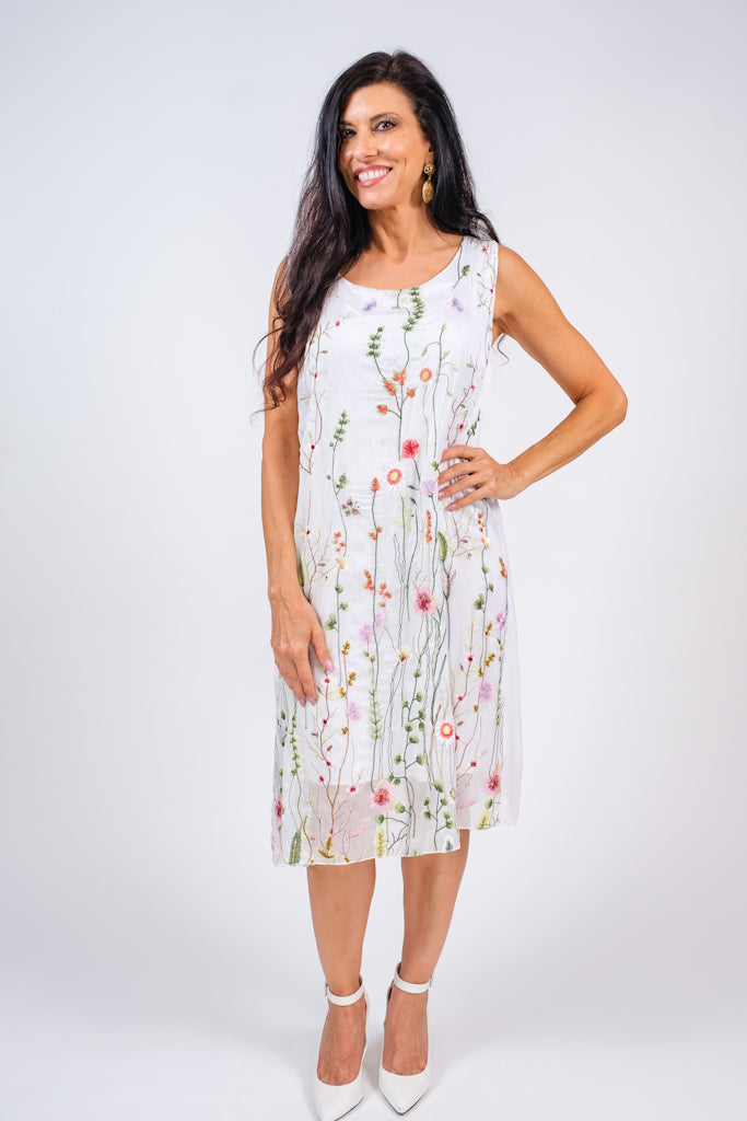 DT223-100 White Linea Embroidered Garden Dress