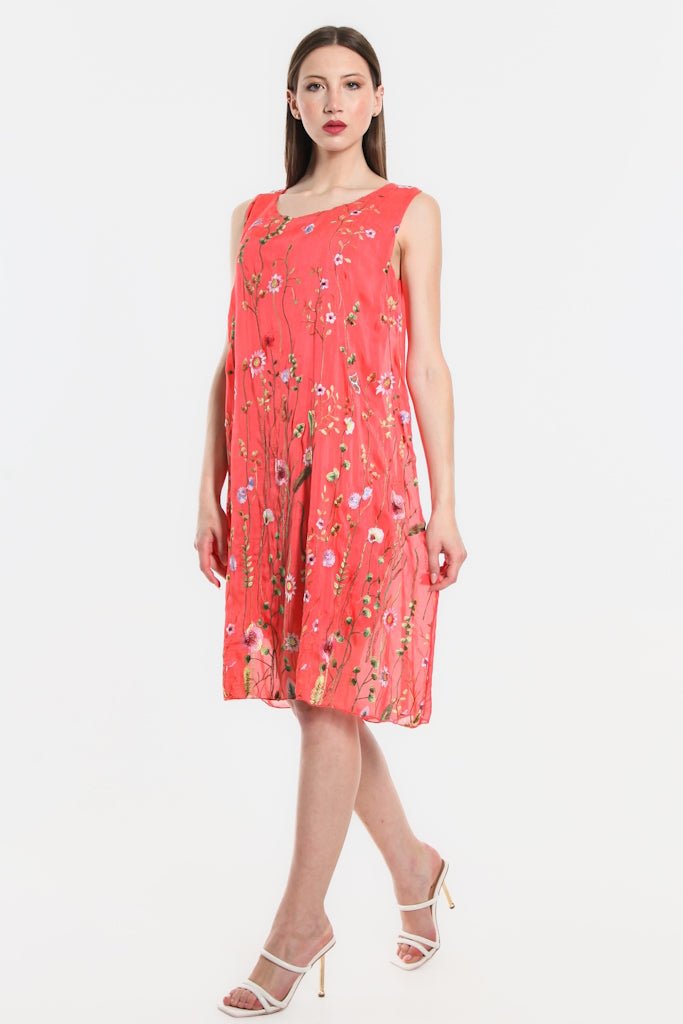 DT223-810 Coral Linea Embroidered Garden Dress