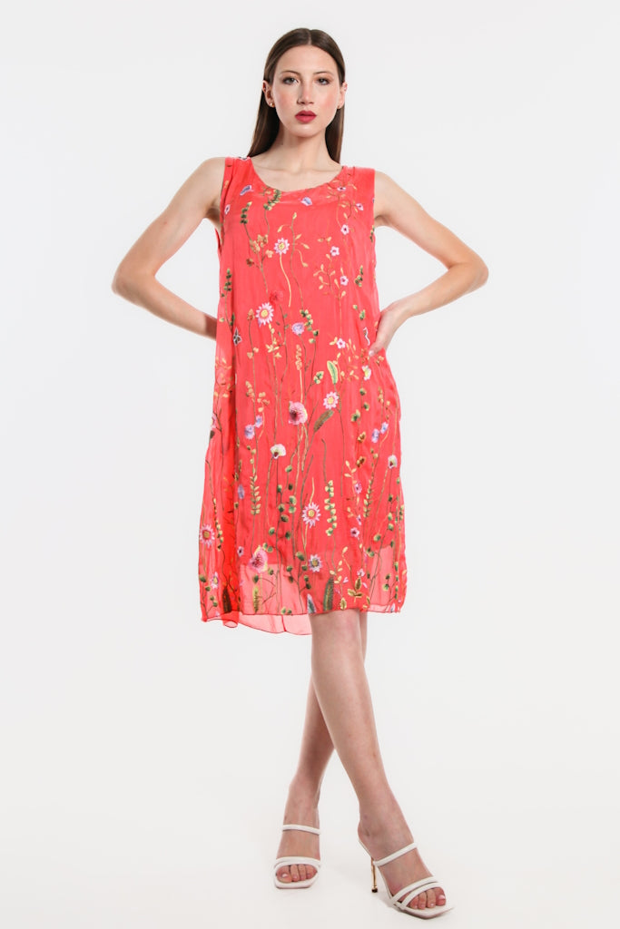 DT223-810 Coral Linea Embroidered Garden Dress