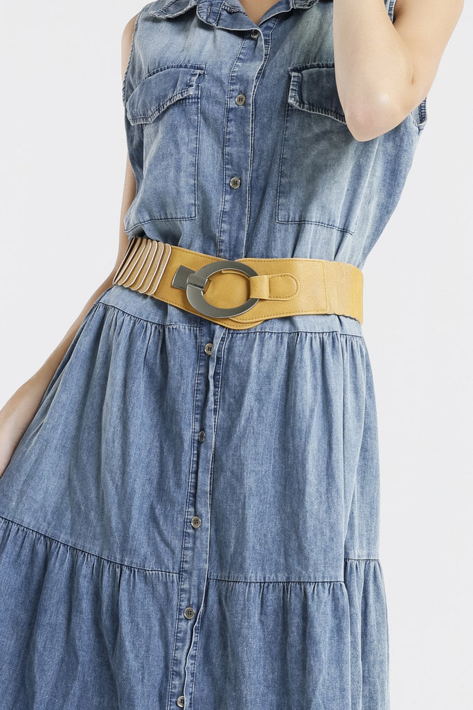 IBL615V 701 Mustard Nikolina Stretch Silver Buckle Belt-2