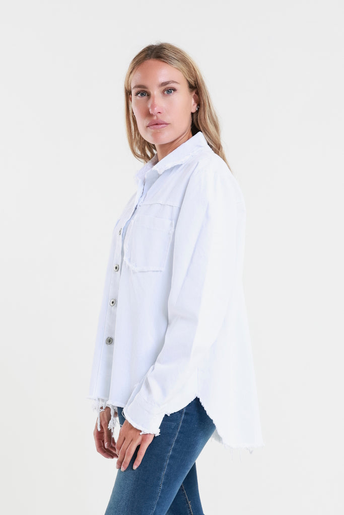 JLS103-100 White Peyton Raw Edge Jean Jacket