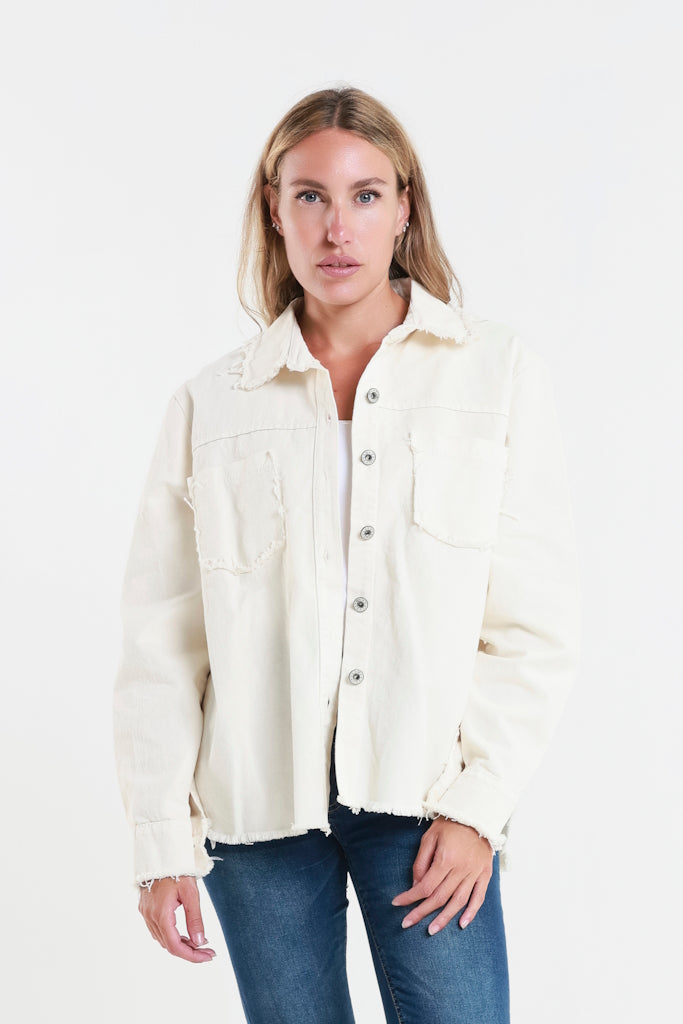 JLS103-105 Cream Peyton Raw Edge Jean Jacket