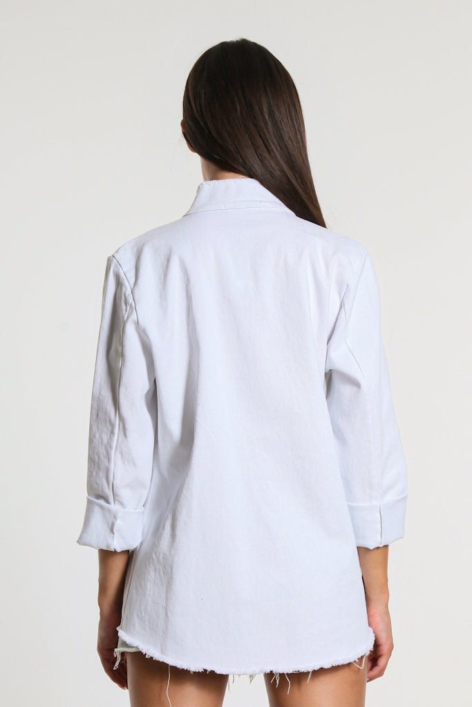 JLS108-100 White Kimmi Frayed Edge Jacket