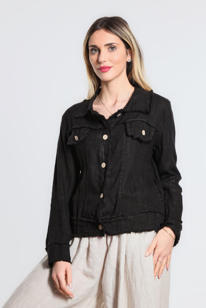 JLS109-001 Black Jill Linen 'Jeans' Jacket