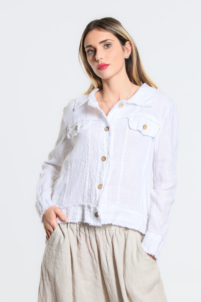 JLS109-100 White Jill Linen 'Jeans' Jacket