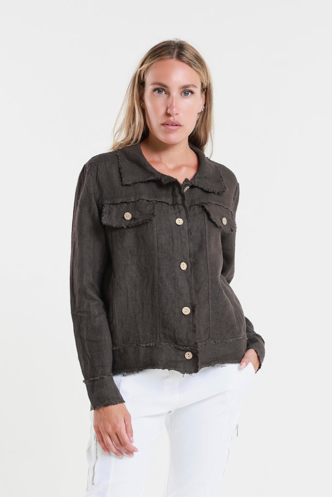 JLS109-202 Espresso Jill Linen 'Jeans' Jacket