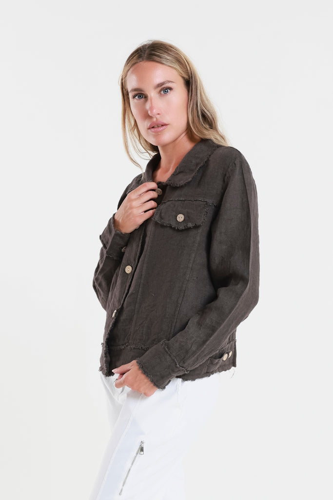 JLS109-202 Espresso Jill Linen 'Jeans' Jacket