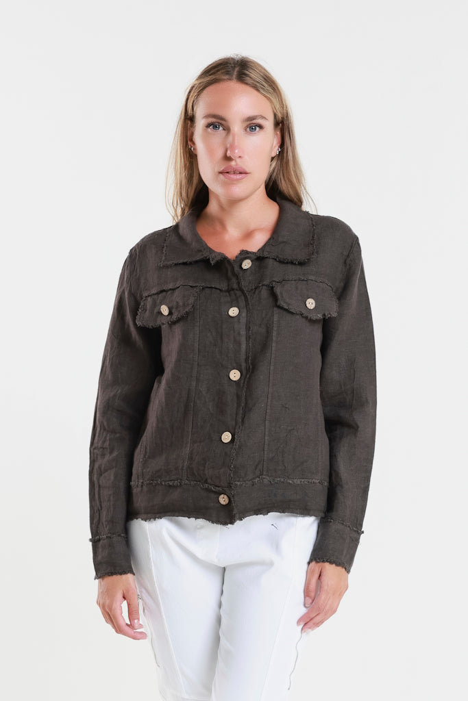 JLS109-202 Espresso Jill Linen 'Jeans' Jacket