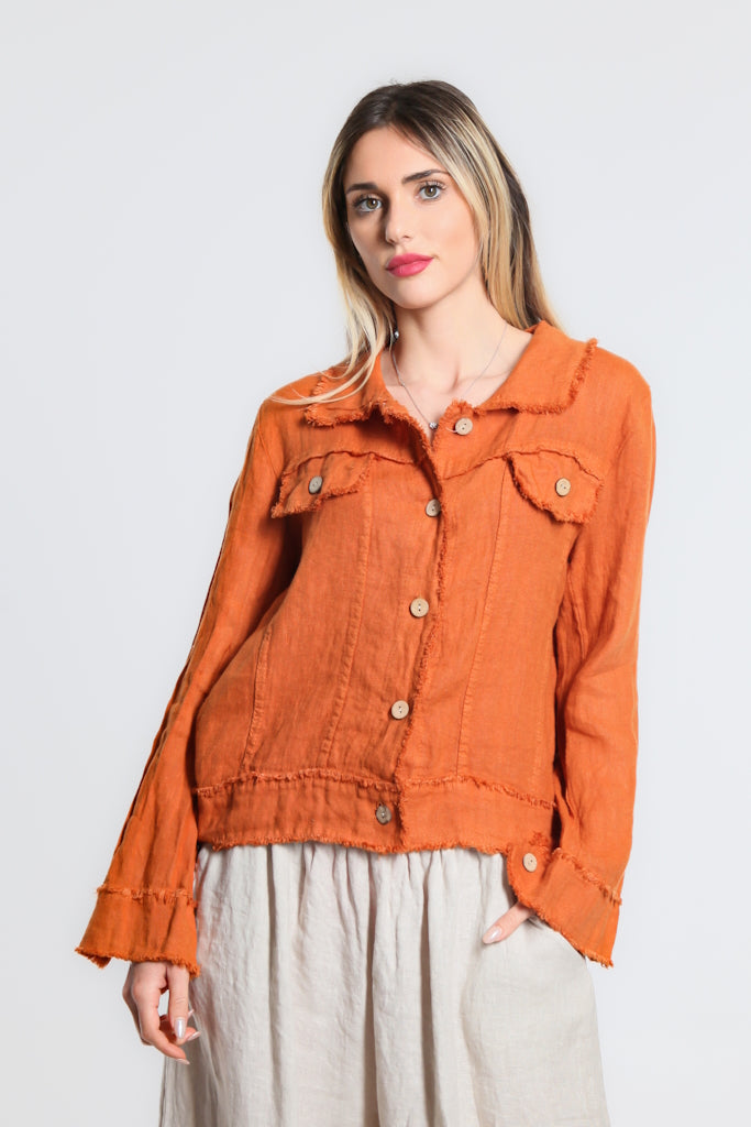 JLS109-225 Rust Jill Linen 'Jeans' Jacket