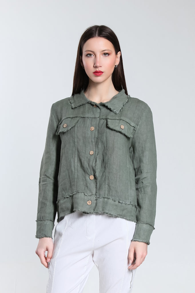 JLS109-316 Olive Jill Linen 'Jeans' Jacket