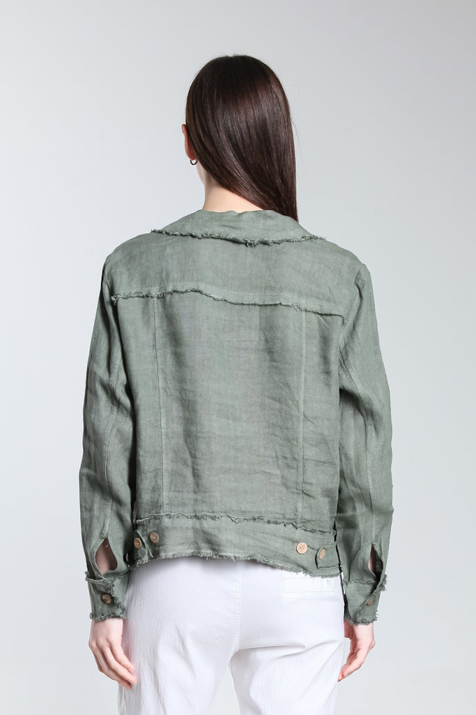 JLS109-316 Olive Jill Linen 'Jeans' Jacket