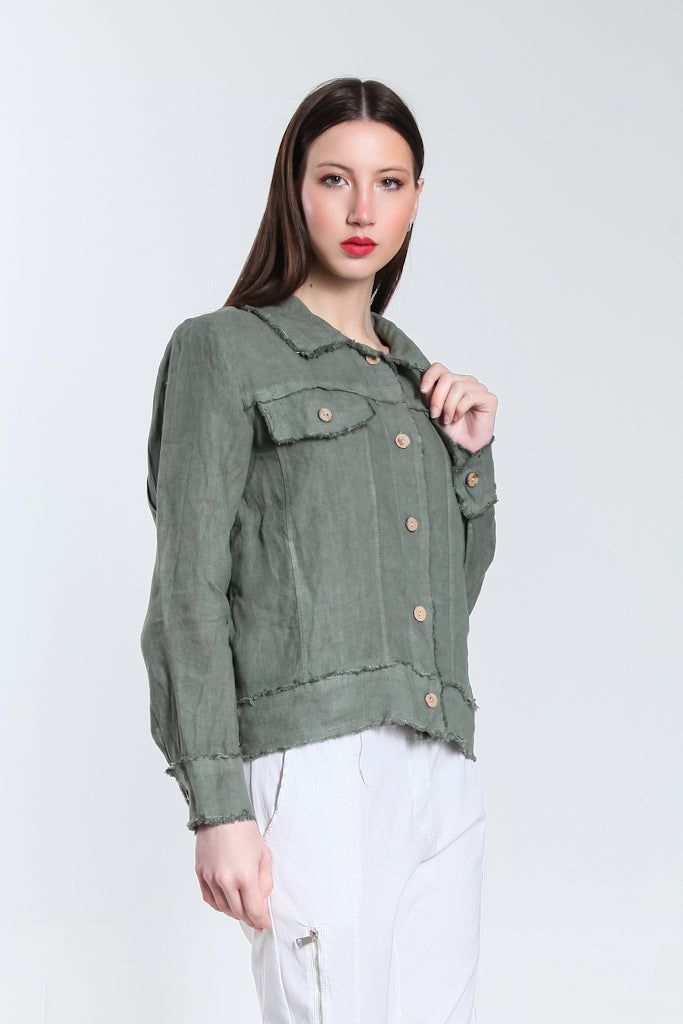 JLS109-316 Olive Jill Linen 'Jeans' Jacket