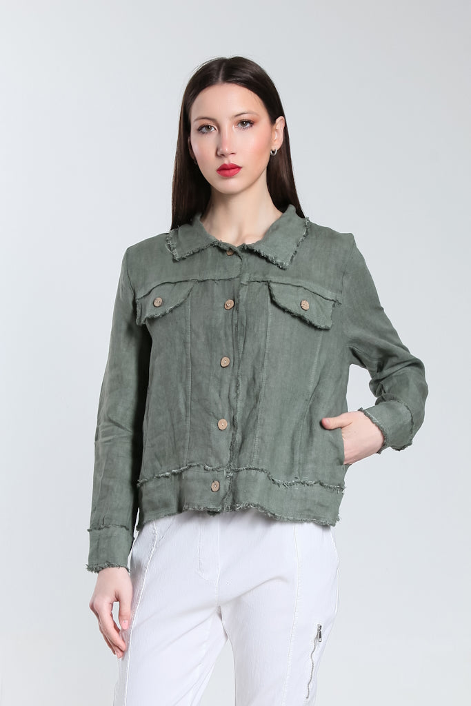 JLS109-316 Olive Jill Linen 'Jeans' Jacket