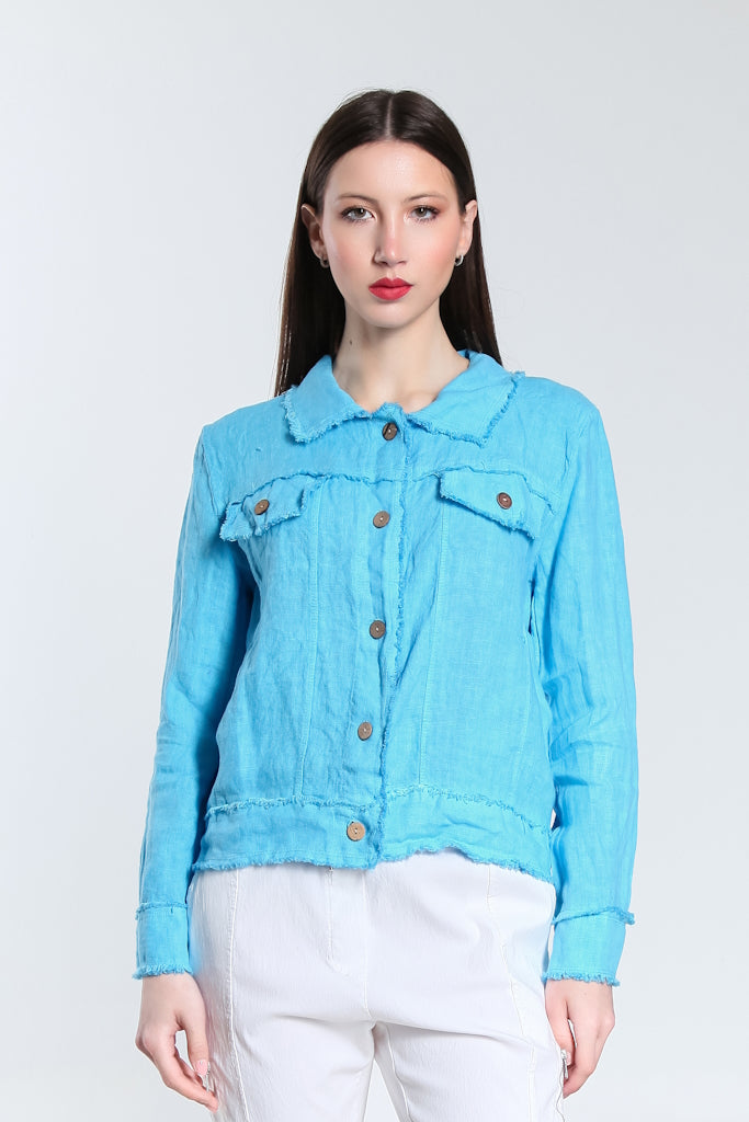 JLS109-440 Turq Jill Linen 'Jeans' Jacket