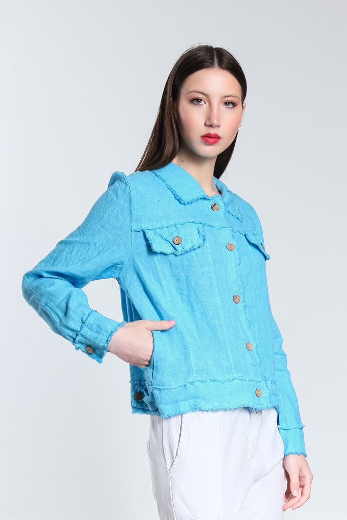 JLS109-440 Turq Jill Linen 'Jeans' Jacket