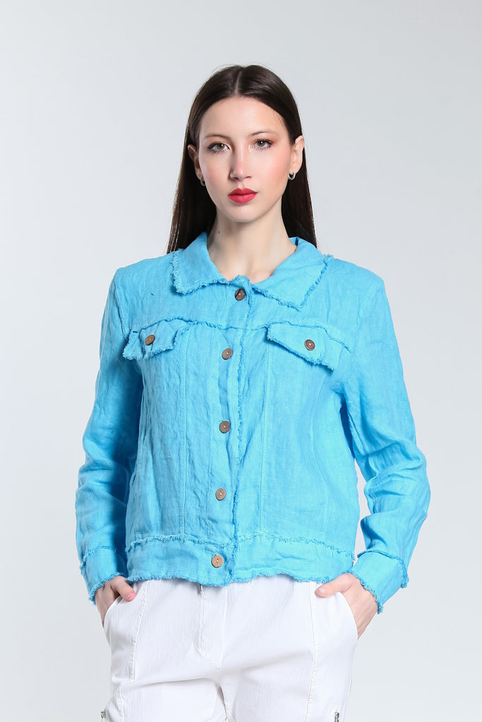 JLS109-440 Turq Jill Linen 'Jeans' Jacket