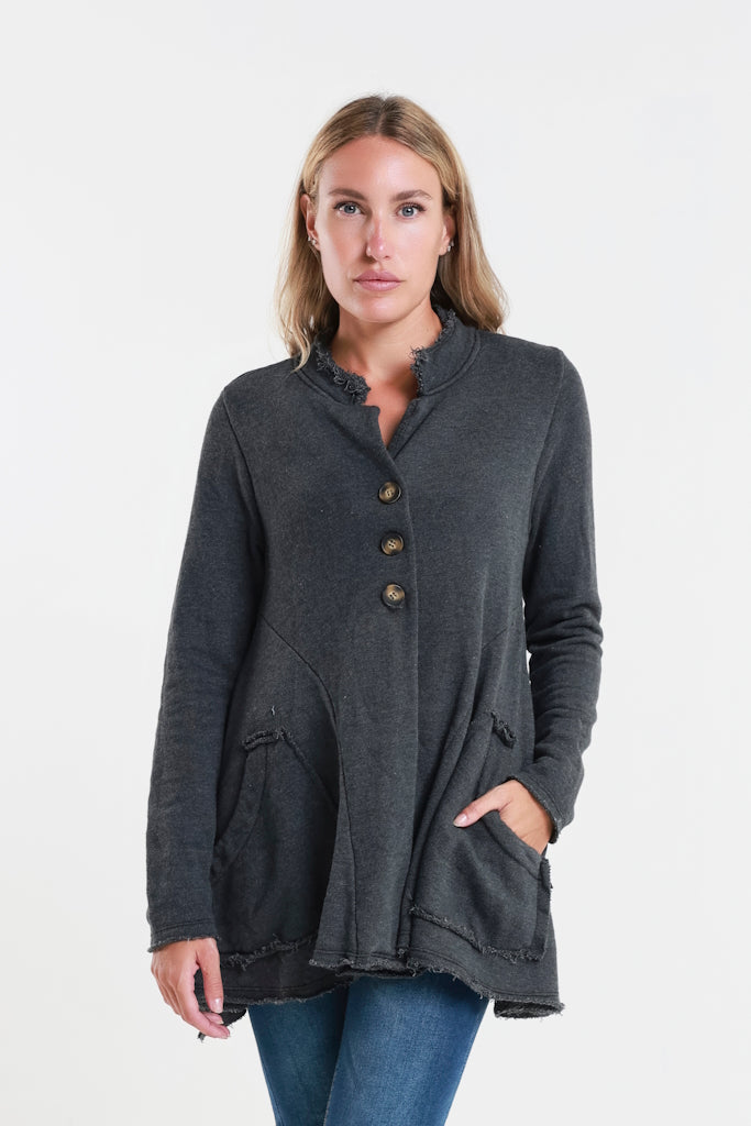 JLS111-010 Charcoal Jane French Terry Cozy Jacket