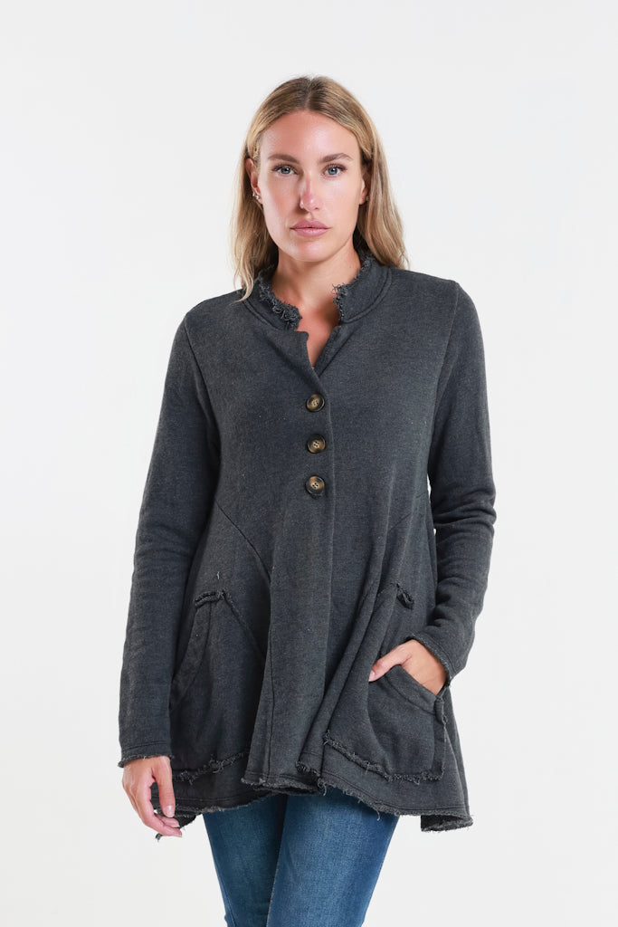 JLS111-010 Charcoal Jane French Terry Cozy Jacket