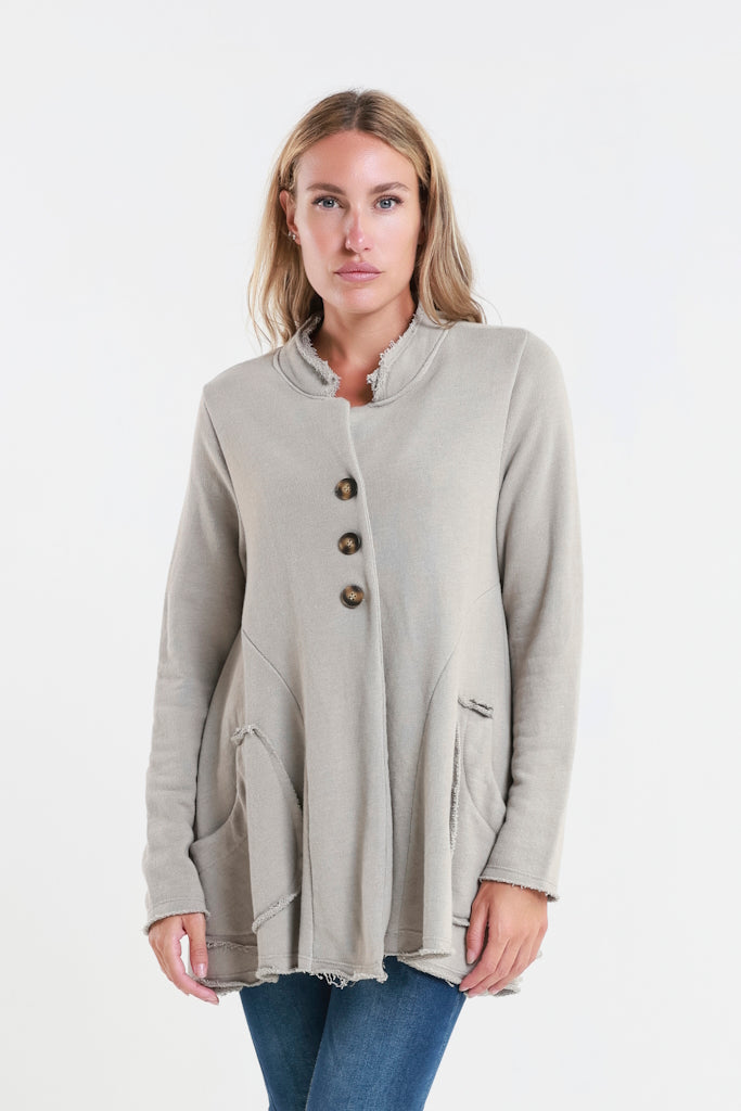 JLS111-210 Taupe Jane French Terry Cozy Jacket