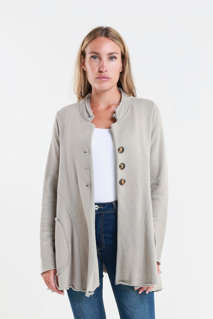 JLS111-210 Taupe Jane French Terry Cozy Jacket